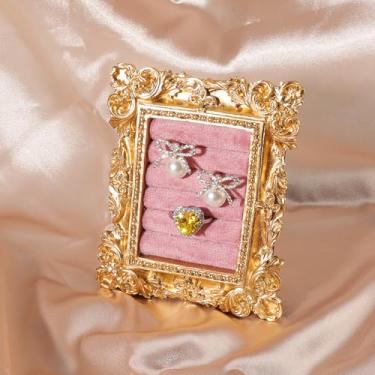 Imagem de GELVTIC Suporte de anel vintage retangular de veludo dourado - Bandeja organizadora de joias barrocas para casamento, noivado, aniversário, Natal, presente de fotografia (MPF05-ouro rosa)