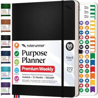 Imagem de Purpose Planner Pro Notebook B5 capa dura 19 cm x 25 cm - 12 meses sem data diária, semanal e mensal 2025 - Ferramenta de definição de metas e produtividade para trabalho, casa e autocuidado - TDAH e