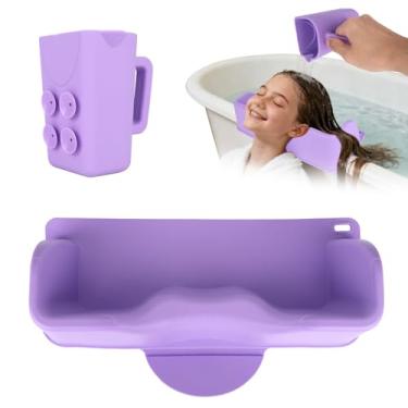 Imagem de Estação de Lavagem Cabelo para Crianças com Copo de Enxágue, Silicone Tigela Xampu Portátil Bacia Lavagem Cabelo para Pia e Banheira Crianças Pequenas Adolescentes Adultos (Roxo)