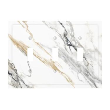 Imagem de Capa de interruptor de luz tripla de mármore cinza branco 3 gangues placa de parede tamanho padrão placa decorativa elétrica interruptor de luz para banheiro, quarto, cozinha (plástico)