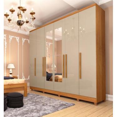 Imagem de Guarda Roupa Casal com Espelho e pés 6 Portas 4 Gavetas 239cm Veneza -