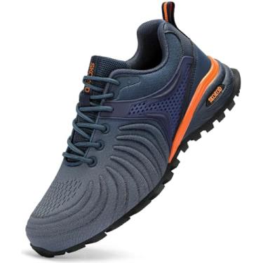 Imagem de SKOKOD Tênis masculino com bico de aço, composto de segurança, para trabalho, casual, moderno, confortável, à prova de perfuração, indestrutível, Azul, cinza, 38