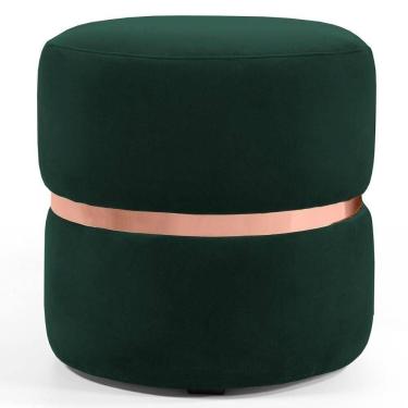 Imagem de Puff Decorativo Com Cinto Rosê Round C-303 Veludo Verde Musgo - Domi