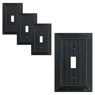Imagem de Pacote com 4 placas clássicas para interruptores de luz de interruptor único, capas decorativas de policarbonato inquebrável, placa de parede de 1 grupo preto fosco