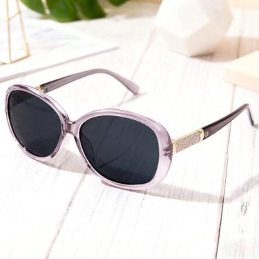 Imagem de Óculos de sol polarizados grandes para mulheres, moderno, elegante, vintage, Jackie O, com hastes cravejadas, Roxo dégradé / cinza