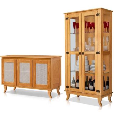 Imagem de Cristaleira 2 Portas Com Balcão 3 Portas Madeira Maciça Imbuia