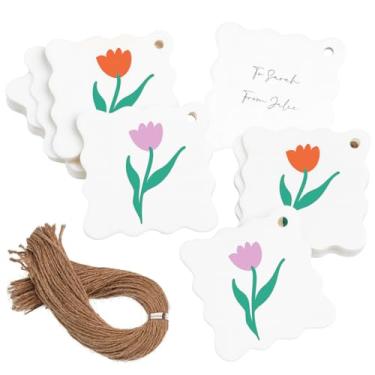 Imagem de 50 etiquetas florais de agradecimento com cordão anexado, pequenas etiquetas de agradecimento por comemorar conosco para presentes e lembrancinhas de festa personalizadas - chá de bebê, casamento, chá
