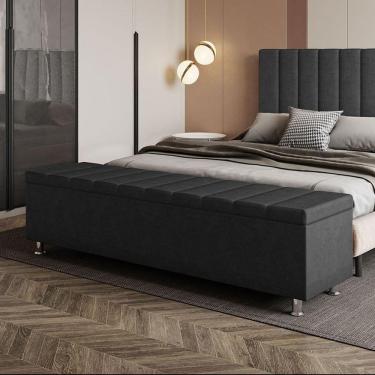 Imagem de Calçadeira Baú Recamier Estofado King 195 Cm Ônix Veludo Preto