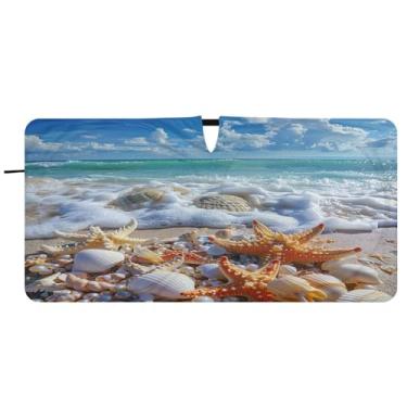Imagem de Blueangle Para-brisa estrela do mar e coral - 149.9 cm x 76.2 cm dobrável carro janela dianteira para-sol blocos raios UV viseira solar (770)