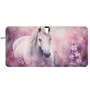 Imagem de Blueangle Pára-brisas com pintura em aquarela de cavalo - 149.9 cm x 76.2 cm dobrável carro janela frontal blocos para-sol raios UV viseira de sol (215)