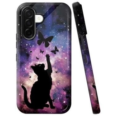 Imagem de WZCJDHMJ Capa para Samsung Galaxy A56 5G, capa de camada dupla à prova de choque - silicone + PC resistente a impactos, capa protetora para celular antiarranhões de 6,7 polegadas - gato astral