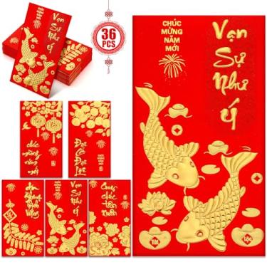 Imagem de Colarr Pacote com 36 envelopes vermelhos de ano novo vietnamita 2026 envelope vermelho para o ano novo vietnamita 2026 envelopes vermelhos 16,42 x 8,54 centímetros Festival da Primavera Hong Bao Li Xi