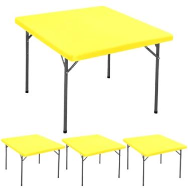Imagem de Pacote com 4 toalhas de mesa quadradas para mesas de cartão de 86 x 86 cm, impermeável, elástica, lavável, dobrável, para piquenique em ambientes internos e externos, toalha de mesa de elastano para