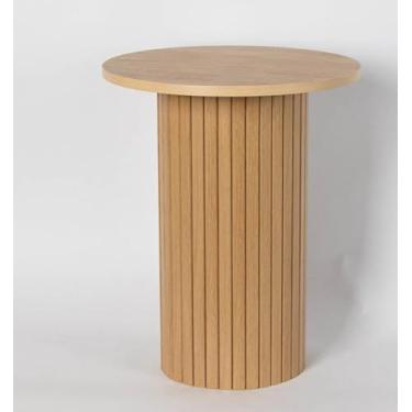 Imagem de Mesa lateral redonda pequena, mesa lateral com tambor canelado, suporte para plantas de madeira para espaços pequenos, móveis modernos para casa, quarto e sala de estar (natureza)