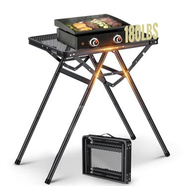 Imagem de Anbte Grelhador dobrável resistente de 61 m, suporta 81 kg, 2 mesas de grelha portáteis de 71 cm de altura ajustável, mesa resistente ao calor, mesa dobrável de metal para acampamento, churrasco