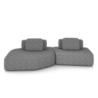 Imagem de Sofá Ilha Dakota 2 Módulos 310cm Encostos Almofadas Soltas Bouclê Rústico Cinza G33 - Gran Belo