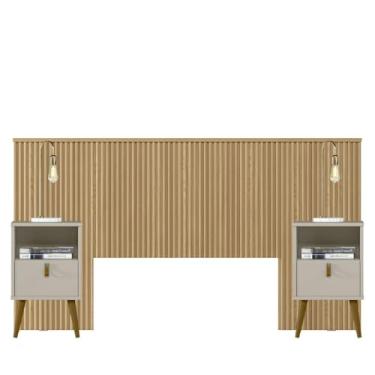 Imagem de Cabeceira Ripada 2,40 e 2 Mesas Laterais Alexa Carvalho-OffWhite - EdeCasaMoveis