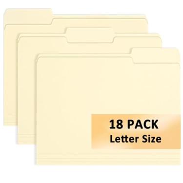 Imagem de Pacote com 18 pastas de arquivo Manilla, aba cortada em 1/3, pastas tamanho carta de papel, 21 x 28, para documentos, casa, negócios, arquivamento escolar, sala de aula e material de escritório, para
