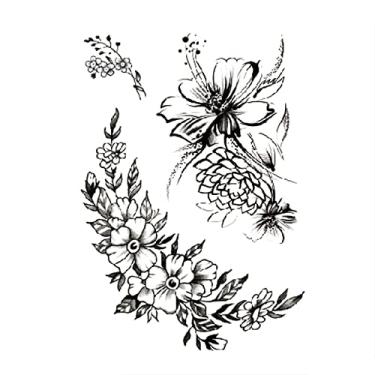 Imagem de 1 Folha de Tatuagens Temporárias Falsas Flor Rosa Peônia Grande 3D para Mulheres Meninas Pescoço Ombro Manga Adesivos Ta