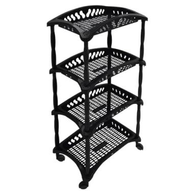 Imagem de Organizador Vertical 4 Andares, Torre Multiuso, Fruteira e Organizador, 38x26x90cm, Preto, Com Rodízios, 4 Prateleiras, Para Cozinha, Lavanderia, Escritório