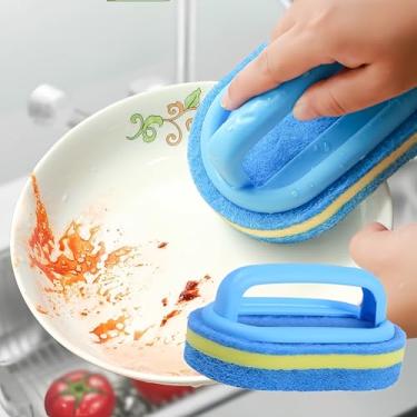 Imagem de 1 escova de esponja com alça, espessa, antiembaraço, durável, azulejo de banheiro e limpador de pia de cozinha, azul