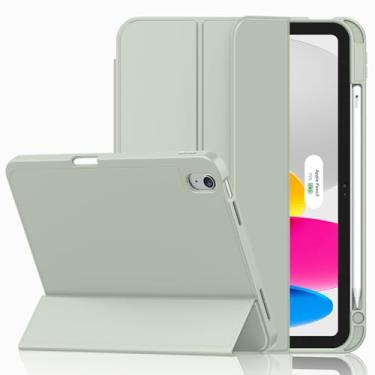 Imagem de iMieet Capa para iPad (A16)/iPad 10ª geração [11 polegadas 2025/10,9 polegadas 2022], capa inteligente com suporte de três dobras com suporte para lápis e parte traseira de TPU macio, suporta Touch ID