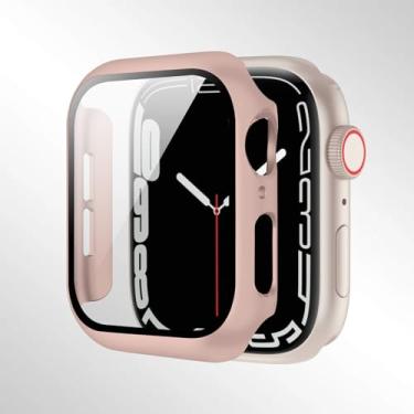 Imagem de Compatível com Apple Watch séries 10/9/8/7/6/5/4 40/41/44/45/42/46 mm, com um protetor de tela de vidro temperado e uma capa rígida de PC para proteção total. (46 mm (S10), areia em pó)