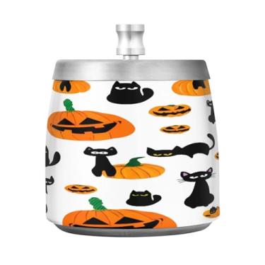 Imagem de Qilmy Cinzeiro de aço inoxidável para gatos desenhado à mão com tampa - Cinzeiro de cigarro à prova de vento sem cheiro sem fumaça para casa, escritório, carro, pátio, varanda (uso interno e externo)