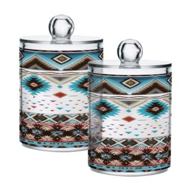 Imagem de Qilmy Qtip Suporte de boticário de 400 ml, frasco de plástico transparente navajo nativo tribal com tampa, dispensador de recipiente de banheiro para bola de algodão, cotonete, fio dental, pacote com