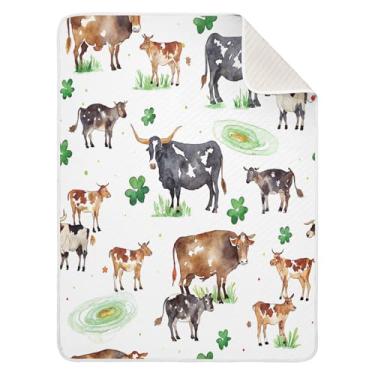 Imagem de Qilmy Cobertor de bebê fofo de vaca de fazenda 76 x 101 cm, cobertor infantil de algodão macio para meninos e meninas, cobertor leve e quente para bebês e bebês recém-nascidos