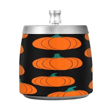 Imagem de Qilmy Cinzeiro laranja abóboras de aço inoxidável com tampa - Cinzeiro de cigarro à prova de vento sem cheiro sem fumaça para casa, escritório, carro, pátio, varanda (uso interno e externo)