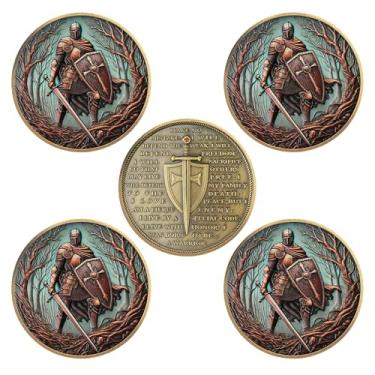 Imagem de 5 PCS Moeda Desafio Cruz Cavaleiro Floresta Murcha | Medalhão de Valor Cavalheiro e Escudo Sagrado | Símbolo Histórico Cavaleiro Floresta Murcha | Presentes comemorativos para colecionadores