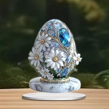 Imagem de Decoração de mesa acrílica com flores azuis ovo, pedras brancas, adequado para decoração de casa na sala de estar ou escritório. Escolha de presente ideia: Halloween, Natal, aniversário, aniversário