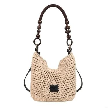 Imagem de Bolsa feminina de crochê para praia, axila, palha, bolsa tiracolo para compras e encontros para férias, Preto-S, One Size