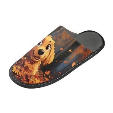 Imagem de ODAWA Pantufa feminina outono cachorro casa floresta chinelos masculinos inverno casa sapatos internos e externos, Floresta de outono para cães, 9-10