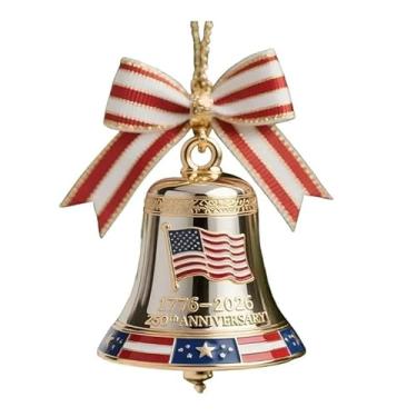 Imagem de Enfeite de sino da liberdade do 250º aniversário dos EUA, presente com pingente de fundação dos EUA, lembrança de campainha comemorativa de metal feito à mão, decoração pendurada para colecionadores