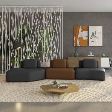 Imagem de Sofá Ilha Sala de Estar Dakota 3 Módulos 484cm Encostos Almofadas Soltas Veludo Preto/Marrom G33 - Gran Belo