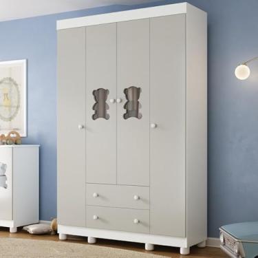 Imagem de Guarda-roupa Infantil 122cm com Vidro 4 Portas e 2 Gavetas Fofura Multimóveis Mp4483 Branco/off White