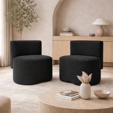 Imagem de Kit 2 Puff Orgânico Feijão Curvo Redondo Com Encosto Sala Quarto Confortável Resistente Suede