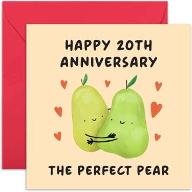 Imagem de Old English Co. Cartão de aniversário de 20 anos de casamento para casal - Presente engraçado "Perfect Pear" para ele ela - Cartão especial fofo do vigésimo aniversário para marido e esposa | Envelope