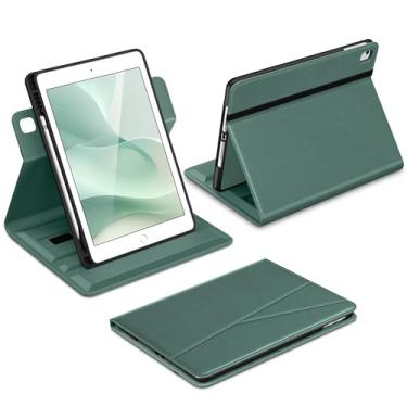 Imagem de DTTO Capa para iPad 6ª/5ª geração de 9,7 polegadas (2018/2017), iPad Air 2/Air 1, capa fólio de couro premium com rotação de 360 graus com suporte para lápis, verde meia-noite 2