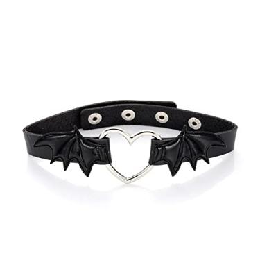 Imagem de ZAHSY Gargantilha de couro preto para Halloween, colar com asa de coração, para mulheres, homens, vampiros, fantasias de Halloween, acessórios para festa de cosplay, gargantilhas góticas punk para