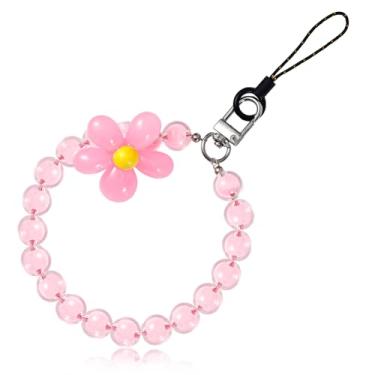 Imagem de Pulseira de pingente de telefone pérola rosa, lindo chaveiro para decoração de telefone, corrente de cordão, pulseira de contas para carteira de celular, câmera, fone de ouvido, bolsa, ornamento