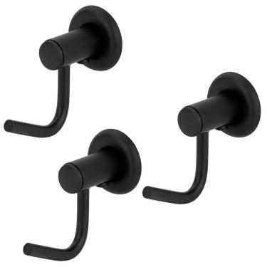 Imagem de Kit 3 Gancho Cabideiro Porta Toalha Metal Black/Preto Parede