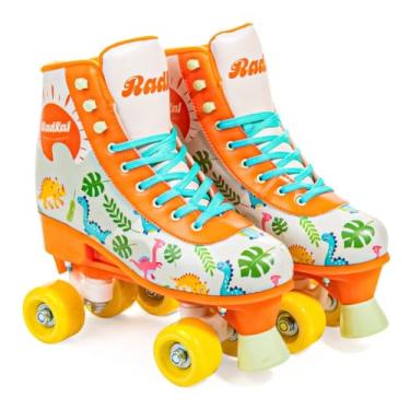 Imagem de Patins Quad Infantil – Estilo, Conforto e Diversão com Rodas PVC e Bota Acolchoada(Dino - Laranja,M (35-38))