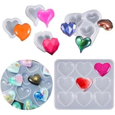 Imagem de Conjunto de 5 moldes de resina de silicone em forma de coração 3D, formas de arte DIY, ferramentas artesanais, multifuncionais, brilhantes, pingente de joia de ágata, decoração de casa, vela sabonete