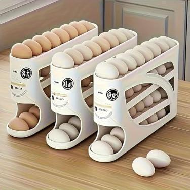 Imagem de 1 pç Rack deslizante automático para ovos - Organizador de geladeira empilhável de grande capacidade (amarelo)
