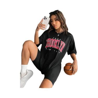Imagem de Camisetas Vintage Oversize Femininas De Brooklyn Nova York, Manga Curt