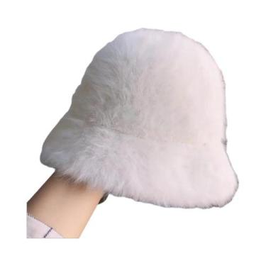 Imagem de Chapéu Balde Feminino de Pele de Coelho - Retro, Malha de Lã, Inverno 