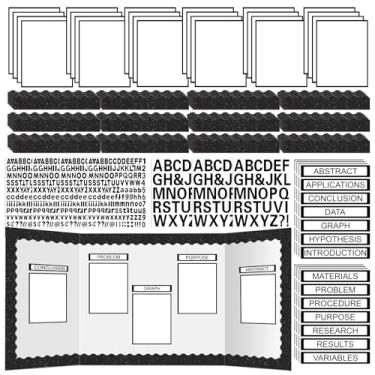 Imagem de 99 peças Science Fair Board Supplies 60 bordas recortadas para quadro de avisos 24 legendas para quadro de apresentação 8 títulos de feiras de ciências 7 adesivos de letras para quadros de exibição de